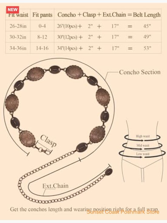 Western Metal Concho Belt Cowgirl Chain Belt for Dresses Jeans Country Concert main image 7